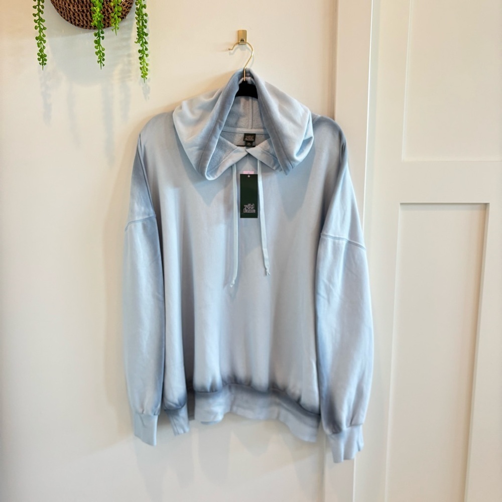 Wild Fable Light Aqua Blue Hoodie Sweatshirt Tie Dye Detail Women's Size XXL NWT